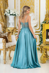 Dancing Queen 4520 Satin Prom Gown with Side Slit